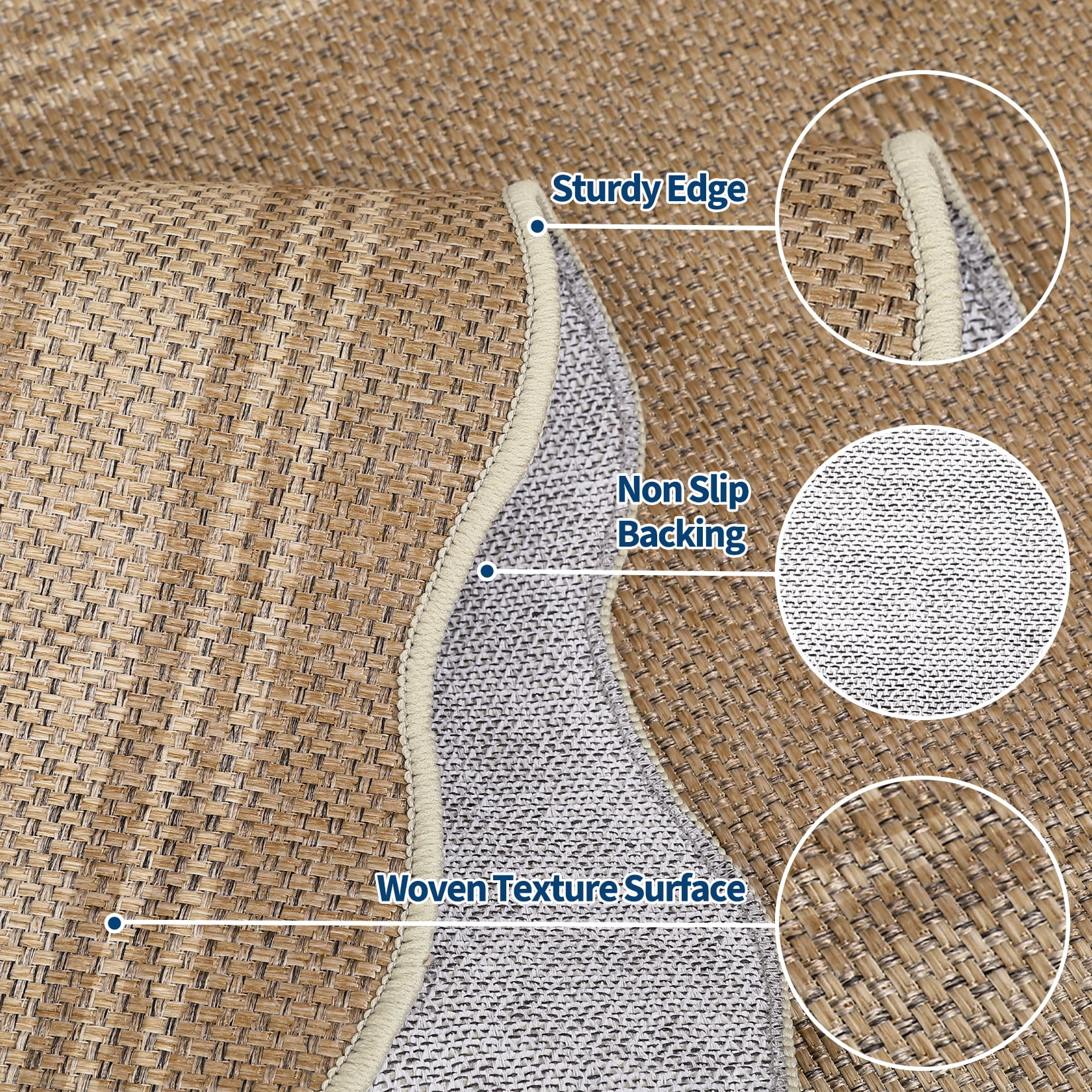 HIWEAVER Yellow 2' x 6' Easy Jute Runner for Kitchen Non Slip Stain Resistant Scalloped Indoor Outdoor Throw Carpet Non Shedding Modern Geometric Mat for Hallway Outdoor Patio Rug