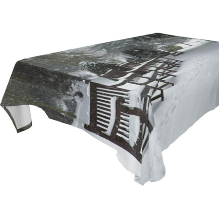 SKYSONIC 60"x120" Square Tablecloth with Snowy Forest Park Prints, Anti-Wrinkle and Smooth Table Cloth for Kitchen/Home Party Decoration