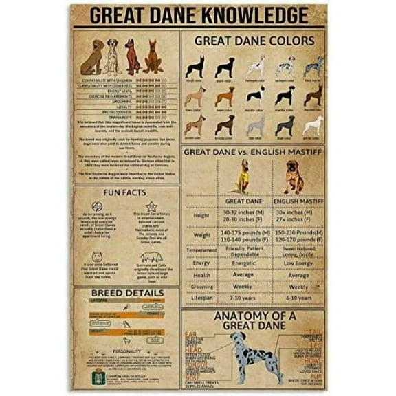 Great Dane Knowledge Retro Metal Sign Wall Decoration Plaque Used for Cafe Club Bar Tin Sign Vintage Poster 8x12 Inch Art Iron Painting