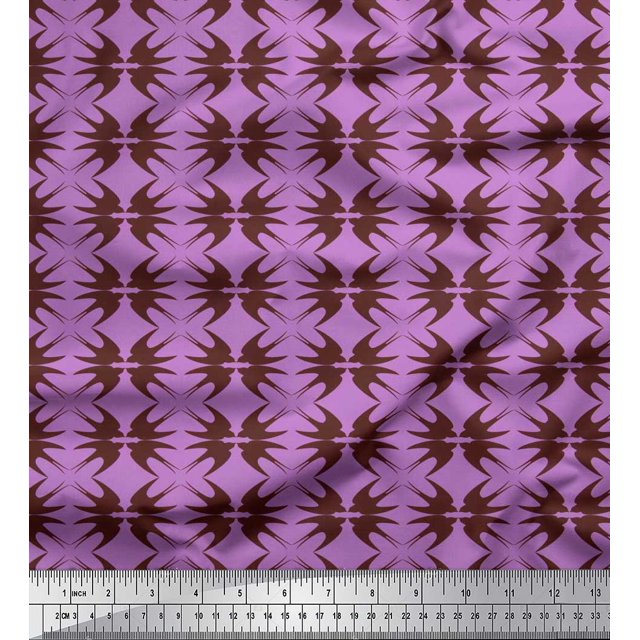 Soimoi Purple Modal Satin Fabric Flying Stork Bird Print Fabric by Yard 42 Inch Wide