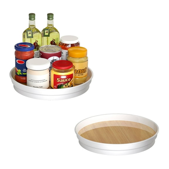 LAMU 1 Pack Lazy Susan Organizer, 10'' Lazy Susan Turntable for Cabinet, Table Top, Pantry, Refrigerator, Kitchen, Oak