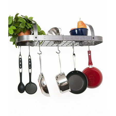 - Enclume Premier Elite Bookshelf Wall Pot Rack, Hammered Steel