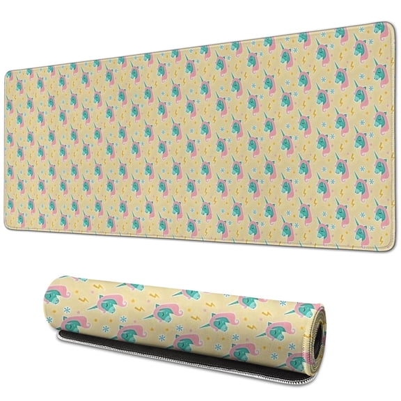 Long Mouse Pads for Desk,Yellow Cartoon Unicorn Pattern Desk Mats on Top Of Desks, Desk Mouse Pad Extra Large with 3mm Non-Slip Base and Stitched Edge for Gaming,Office,Work,Home 31.5"x11.8"