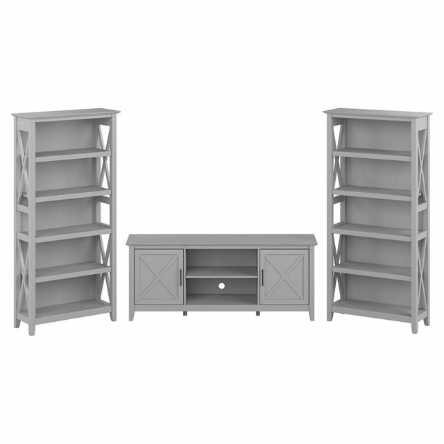 Key West TV Stand for 70 Inch TV w/ Bookcases in Cape Cod Gray - Engineered Wood