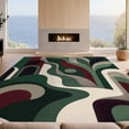 thumbnail image 2 of Design&I 3'x5' Ultra Soft Throw Mat, Green and Burgundy Abstract Flow Retro Geometric Curves Arches Design Fluffy Washable Easy Care Indoor rug for Bedside Hallway, 2 of 3