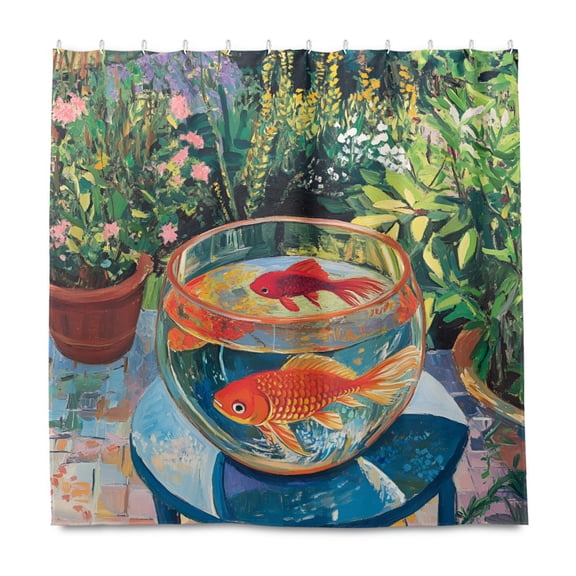 Yayeee Shower Curtain with Hooks 72"x72" Waterproof Fabric Bathroom Hanging Decor, Art Goldfish Bowl