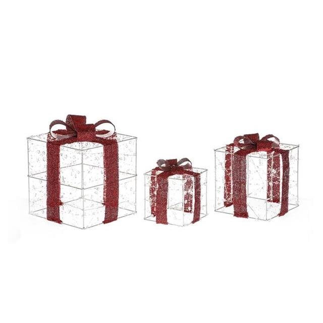 Luxen Home WHHD1421 Cadeaux de Noël Éclairés, Rouge - Ensemble de 3