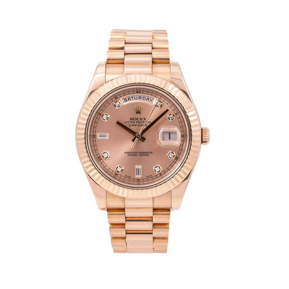 Pre-Owned Rolex Day-Date II 41MM 218235 Everose Diamond Dial Fluted Bezel 18K Rose Gold President Bracelet