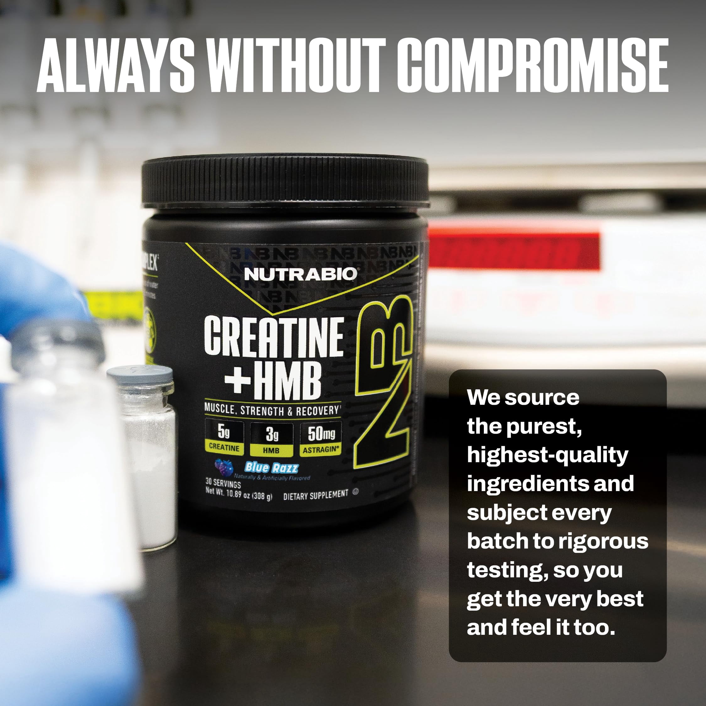 NutraBio Creatine + HMB- Creatine Monohydrate with HMB Powder for Muscle Growth, Increased Strength- 30 Servings (Blue Razz)