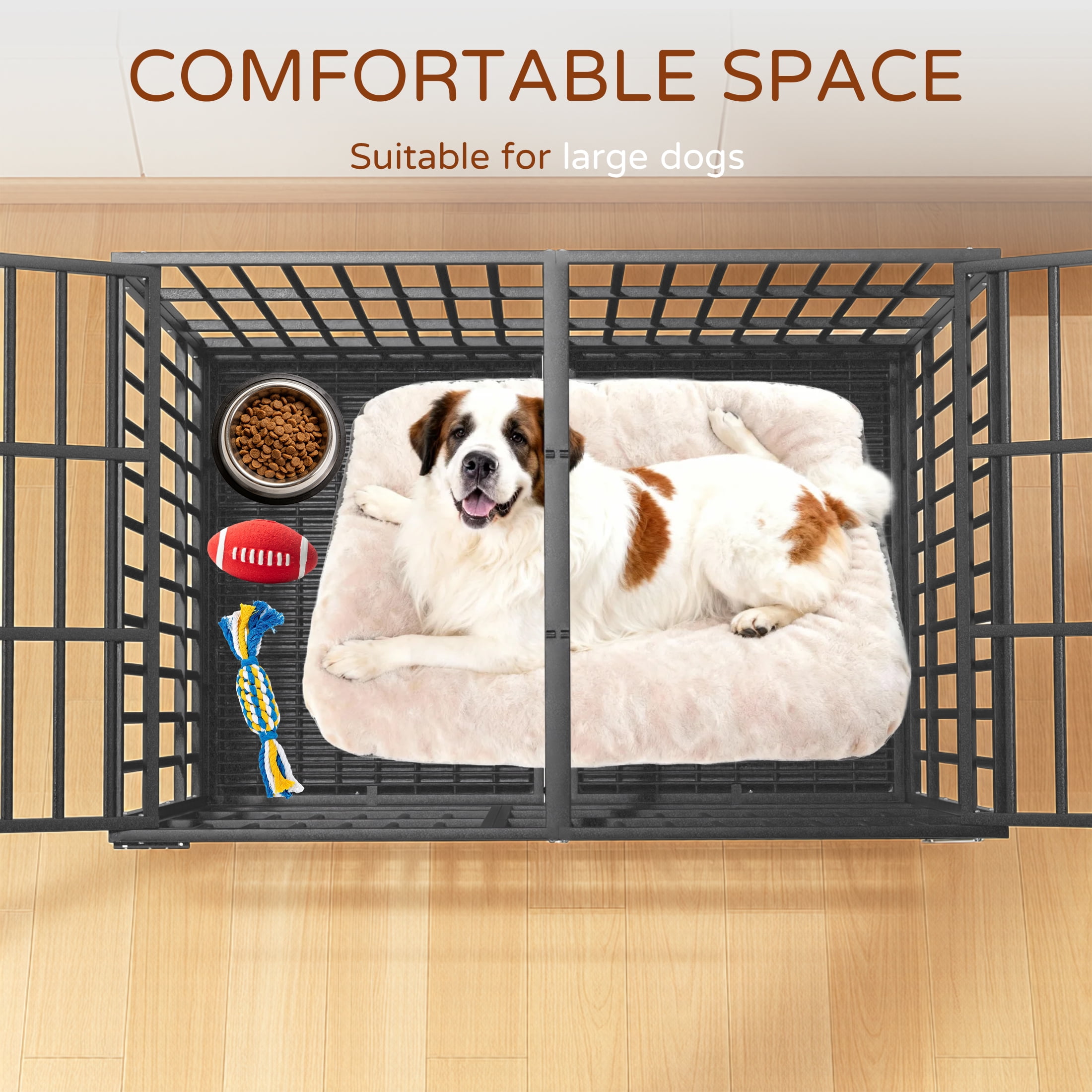 YOKWOK 54 Inch Heavy Duty Dog Crate, Indestructible Steel Chew & Escape Proof Dog Cage for Large High Anxiety Dogs, XXL Metal Dog Kennel with Locking Wheels, Removable Tray, Indoor Use