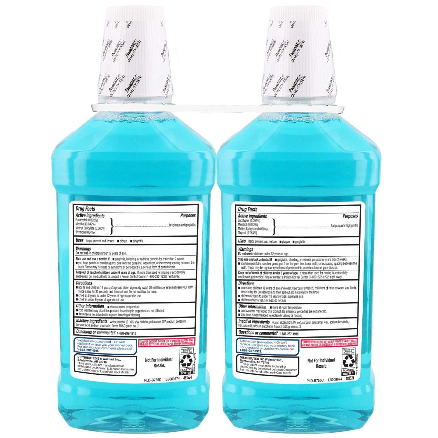 3 pack Equate Antiseptic Mouthwash, Blue Mint, 1.5 L, 2 Co