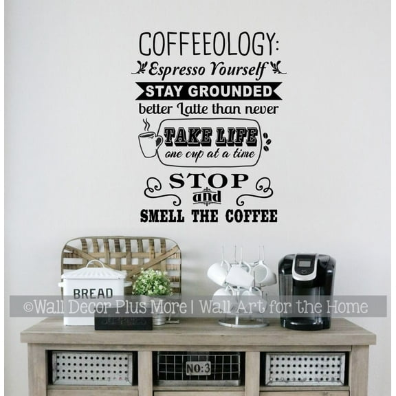 Kitchen Wall Decor Coffeeology Quote Expresso Yourself Decal Sticker Coffee Phrases 28x23-Inch Black