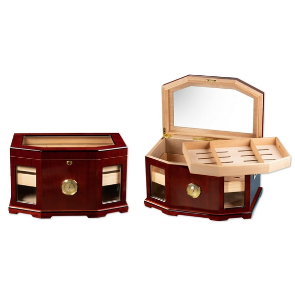 Chancellor Beveled Glass Cigar Humidor - High Gloss Mahogany Finish - Capacity: 300