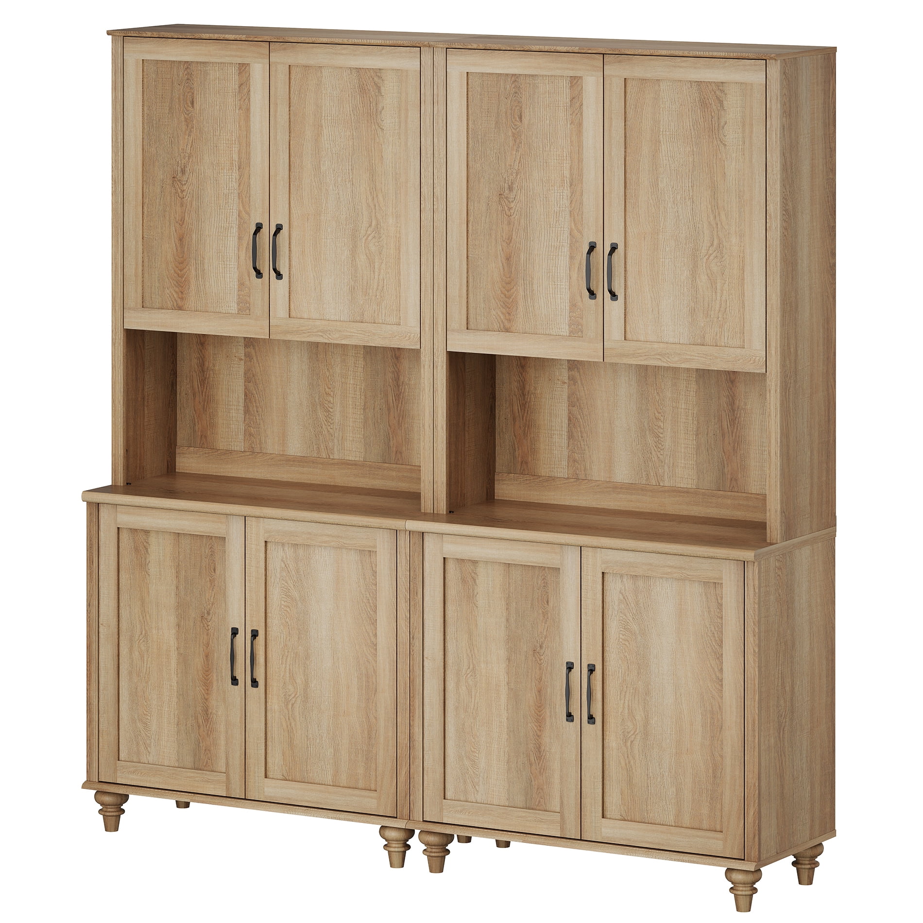 72"H Tall 5-Tier Bookcase with Wood Doors, Bookshelf with Adjustable Shelf, Farmhouse Library Wooden Bookshelves for Living Room, Office, Kitchen, Oak