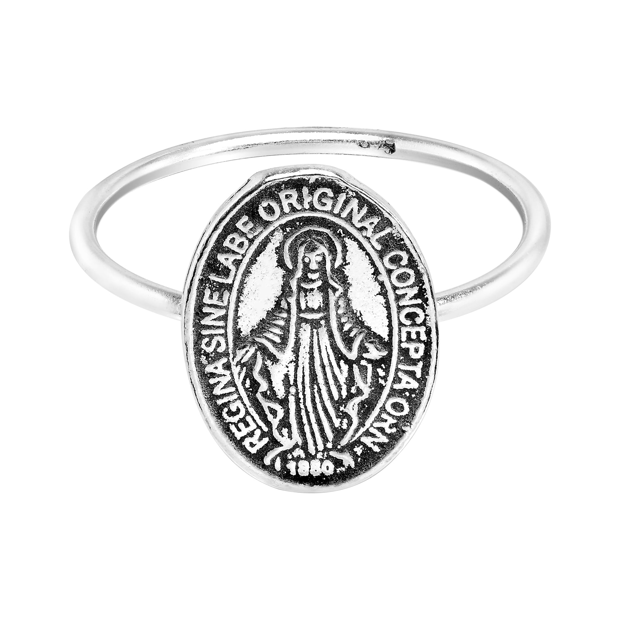 Aeravida Elegant & Beautiful Mary the Mother of Jesus Sterling Silver |  Classic Wedding Rings For Women | Holy Ring Comfort Fit Silver Rings for