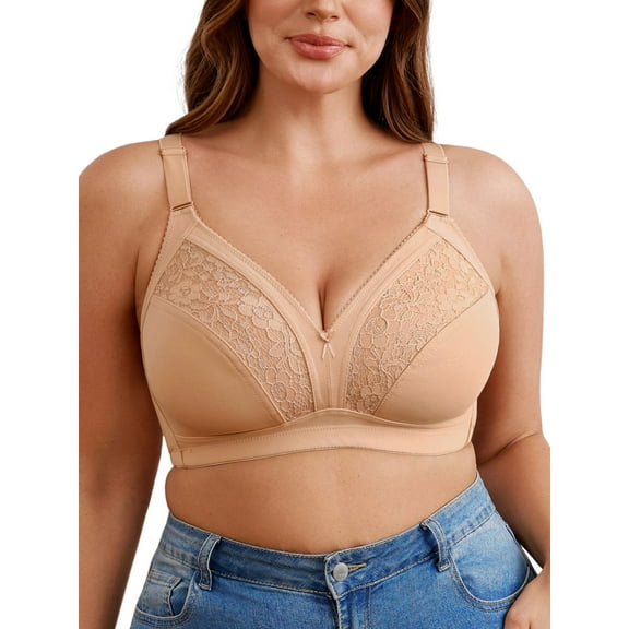 SHARICCA Womens Plus Size Wirefree Bra Bralette Lace Unlined Minimizer Bra 40D