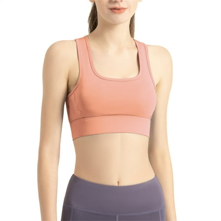 

Padded Sports Tank Tops for Women Yoga Compression Bra Hook and Eye Closure L Honey Pomelo Powder