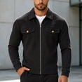 thumbnail image 2 of FRSASU Men's Waffle Knit Zip‑Up Jacket Lapel Collar Casual Coat with Gold‑Tone Button Chest Pockets Black, 2 of 7
