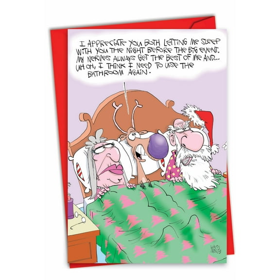 NobleWorks Funny Christmas Paper Card with 5 x 7 Inch Envelope (1 Card) Merry Christmas Holiday Reindeer Nerves C9489XSG