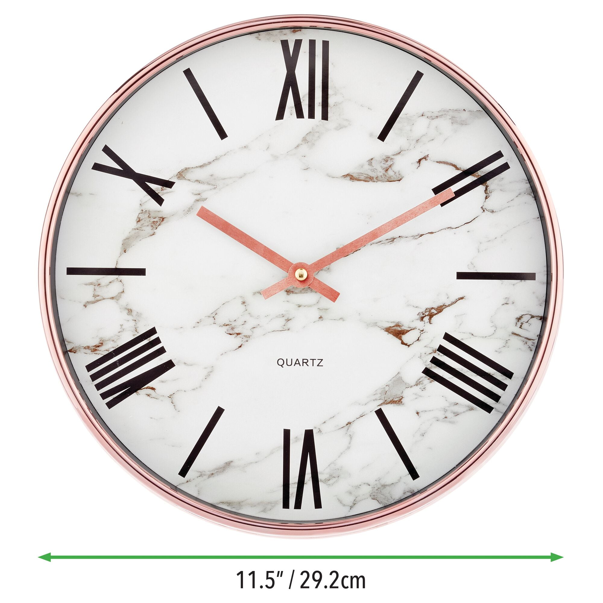 mDesign Modern Wall Clock for Office, Bedroom, Kitchen - Rose Gold Frame/ Marble