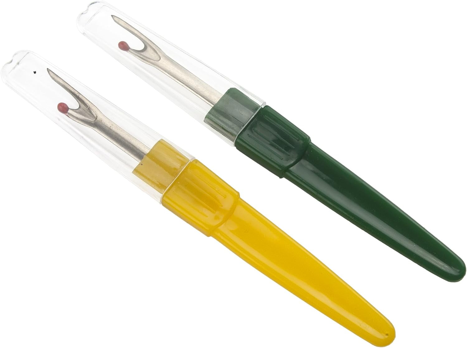 2 large seam rippers, 12 cm long, in green and yellow