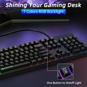 Keyboard and Mouse Combo, 104 Keys Wired gaming keyboard and mouse with Mouse Pad, Value RGB Backlit Keyboard Combo Set, Multimedia PC Gaming Keyboard, Office Keyboard for Gaming and Work, Black