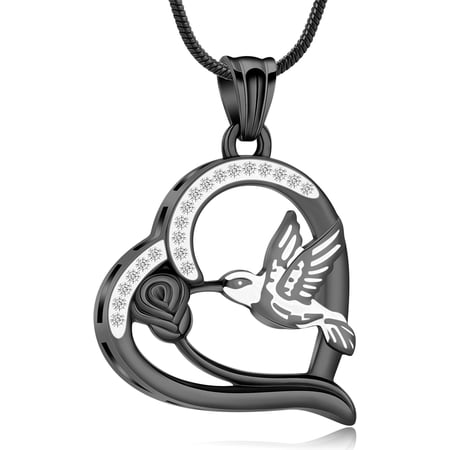 Red Hummingbird Heart Urn Necklace for Ashes Stainless Steel Cremation Jewelry with Cubic Funerals Memorial Keepsake for Ashes Holder