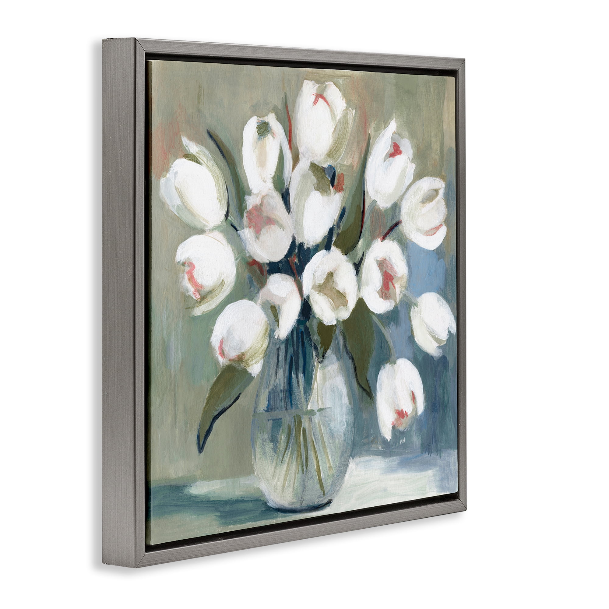 Stupell Industries White Tulip Vase Plants & Flowers Painting Gray Floater Framed Canvas Art Print Wall Art, 18 x 18