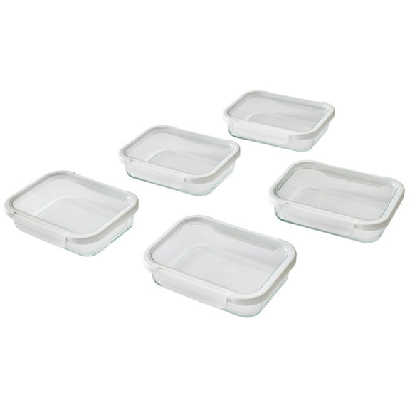 Better Homes & Gardens 2.3Cup Rectangle Glass Food Storage Container with Tritan Lid. Set of 5, 10 Pieces, Designed to Help with Pantry Storage and Everyday Organization