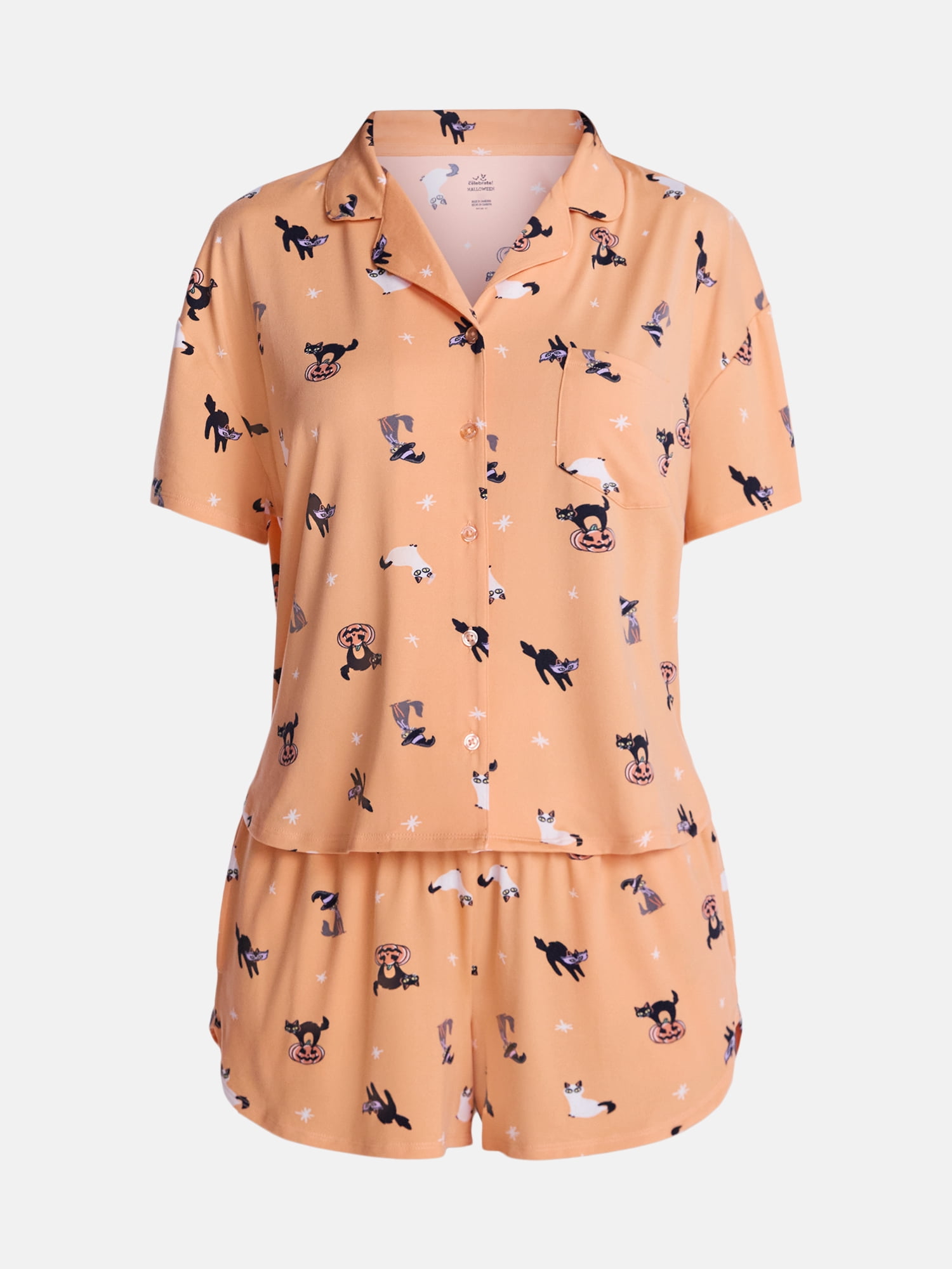 Halloween Women's Notched Top and Shorts Pajama Set from Way to Celebrate, 2-Piece, Sizes XS-3X