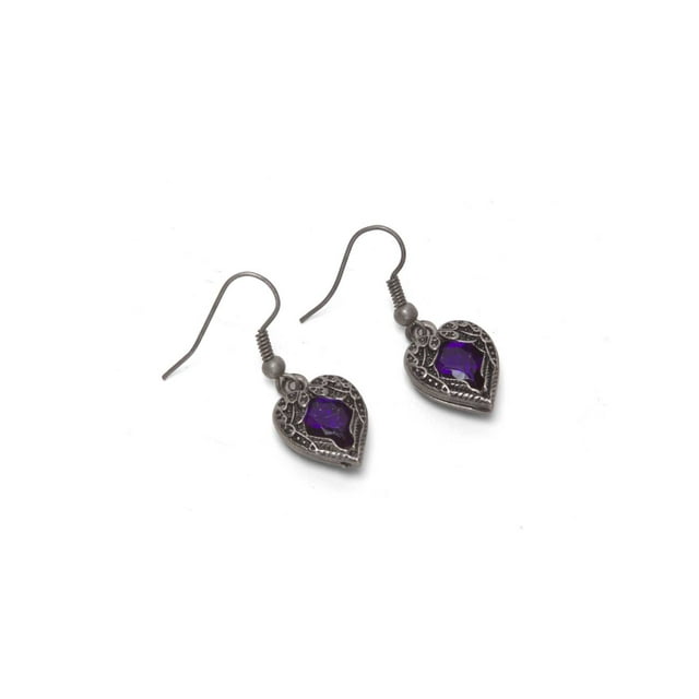 Steampunk Earrings - Winged Heart - Purple