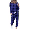 thumbnail image 3 of Swuxness Women Long Sleeve Sweatshirt Two Piece Set, Women Sweatsuits, Women's Print Crew Neck Top Home Sport Comfortable Soft Yoga Outfit Sets Blue, XL, 3 of 5