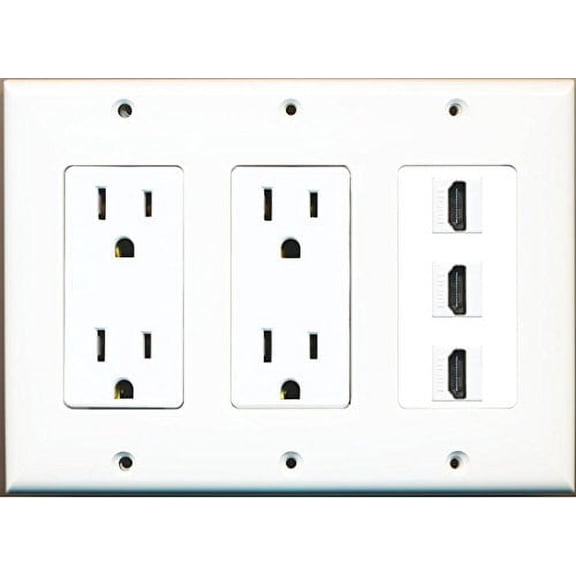 RiteAV 2 Power Outlet 3 HDMI White Wall Plate White