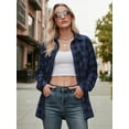 thumbnail image 2 of OALUXE Plaid Shirts for Women Roll Up Long Sleeve Casual Button Down Blouses Tops with Pockets, 2 of 7