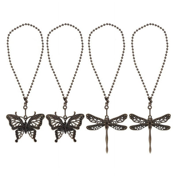 4 Paquetes Bronce Juego de para Tirar del Ventilador de Techo, Iluminación Y Cadena para Tirar del Ventilador Extensor de Cadena Colgante, Libélula Y Mariposa
