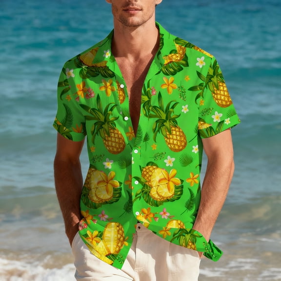 Cllios Hawaiian Shirt for Men Funny Tropical Graphic Aloha Tops Quick Dry Lapel Collared Short Sleeve T-shirts Casual Button Down Bowling Shirts M-3XL