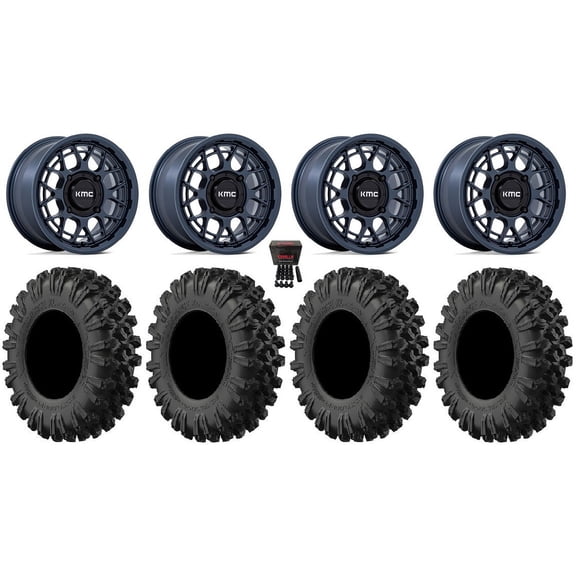 KMC Technic 15" Wheels Blue 35" MotoRavage XL Tires Can-Am Maverick X3 / Honda Pioneer 1000 / Talon