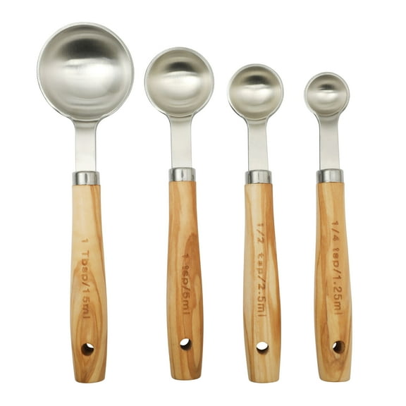 The Pioneer Woman 4-Piece Stainless Steel Measuring Spoon Set for Cooking with Olivewood Handles