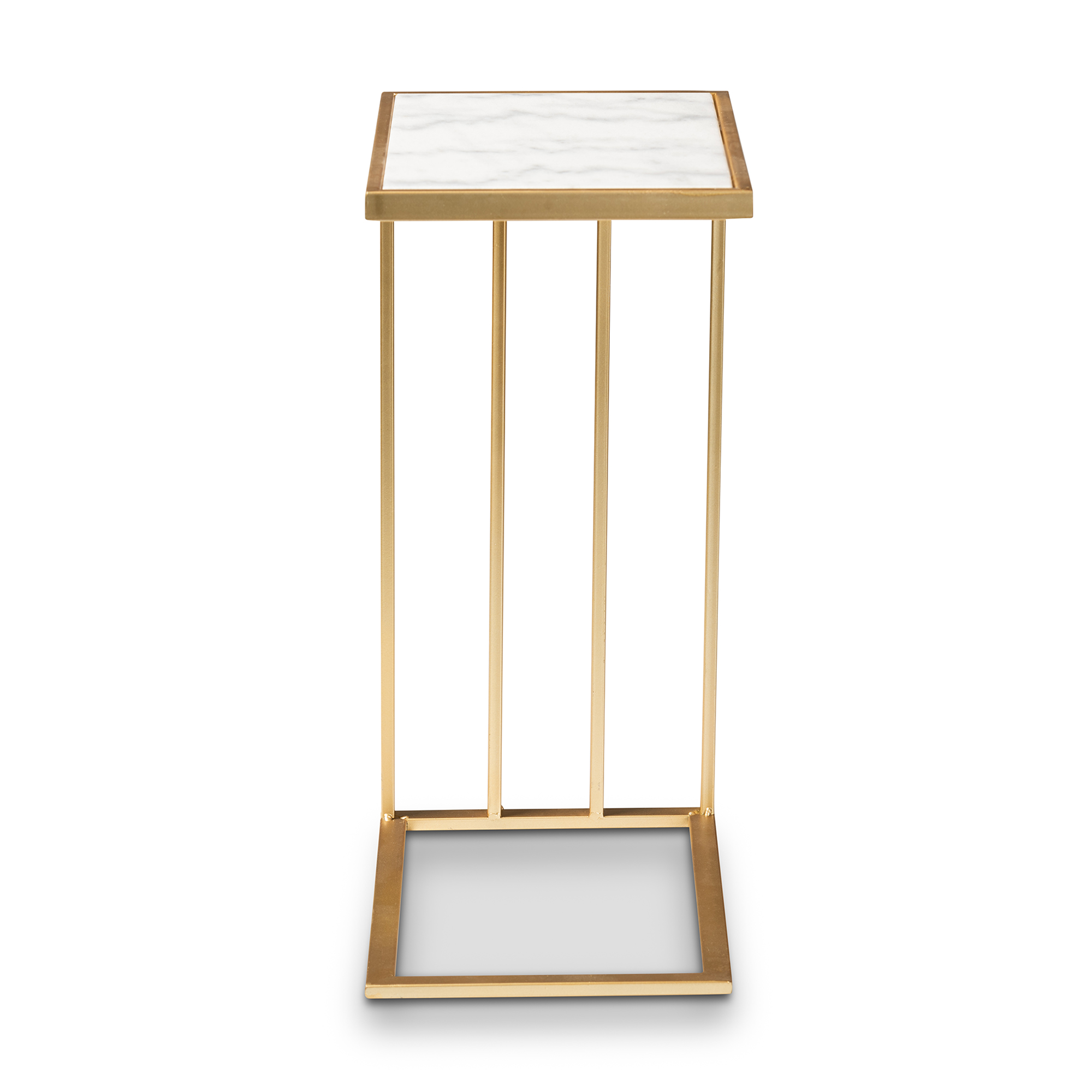 Baxton Studio Parkin Modern and Contemporary Gold Finished Metal C Shaped End Table with Marble Tabletop