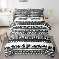 Castle Fairy Teens Adults Cowboy Horseshoe Bedding Comforter Set 7 Pieces,Western Hippie Aztec Full Bedding Set Lightweight,Black Grey Fitted Sheet Flat Sheet,Ultra Soft Home Decor,Reversible