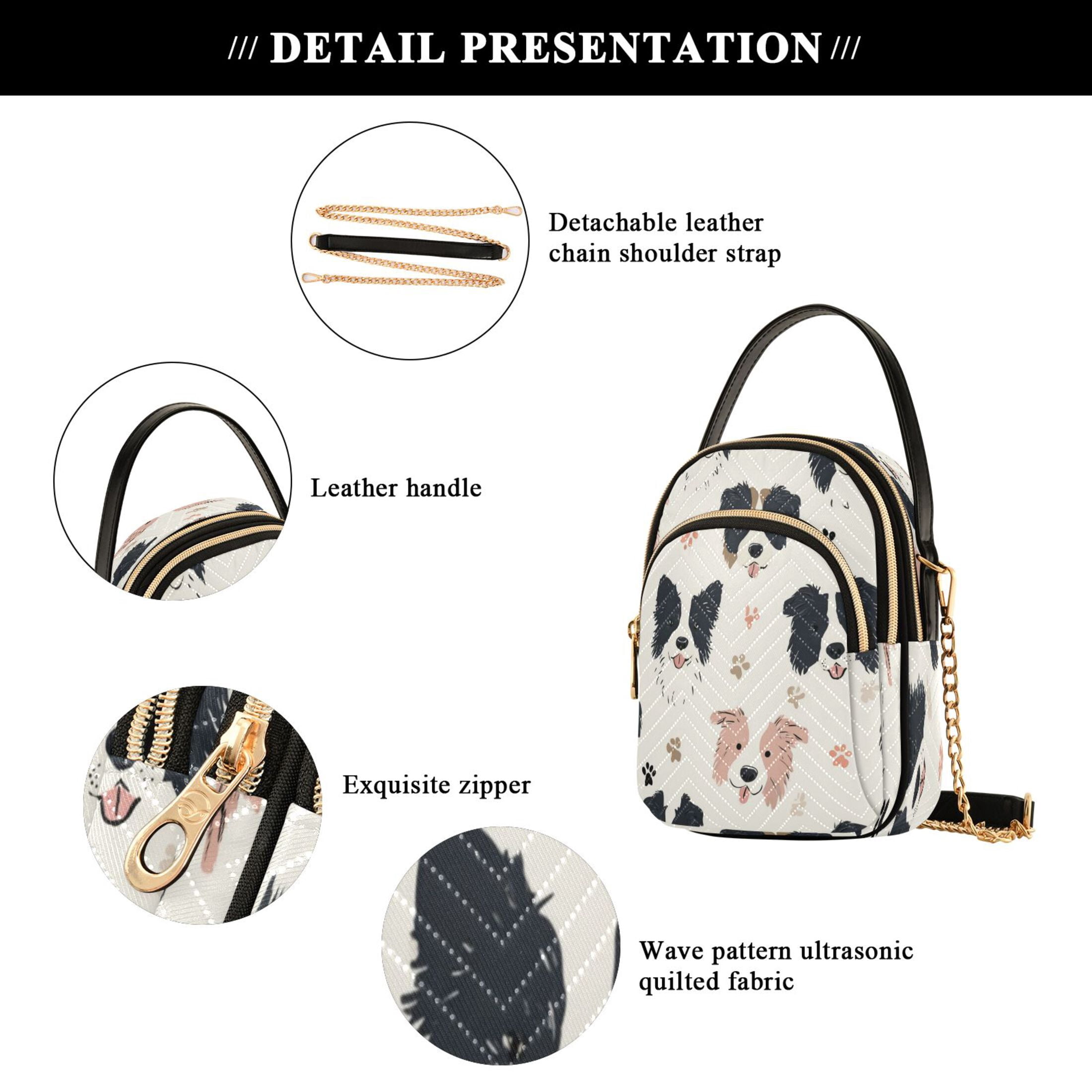 Quilted Women's Crossbody Bag Purses and Handbags with Detachable Leather Strap Dog Head and Paw Prints