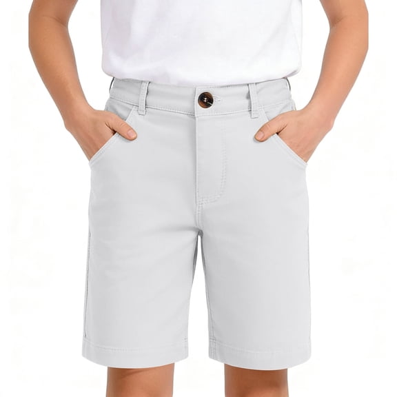 School Uniforms for Boys Girls Classic Pull On Elastic Back Shorts with Pockets Boys White Shorts Back To School Outfits for Boys Kids Boys Clothes 11-12 Years