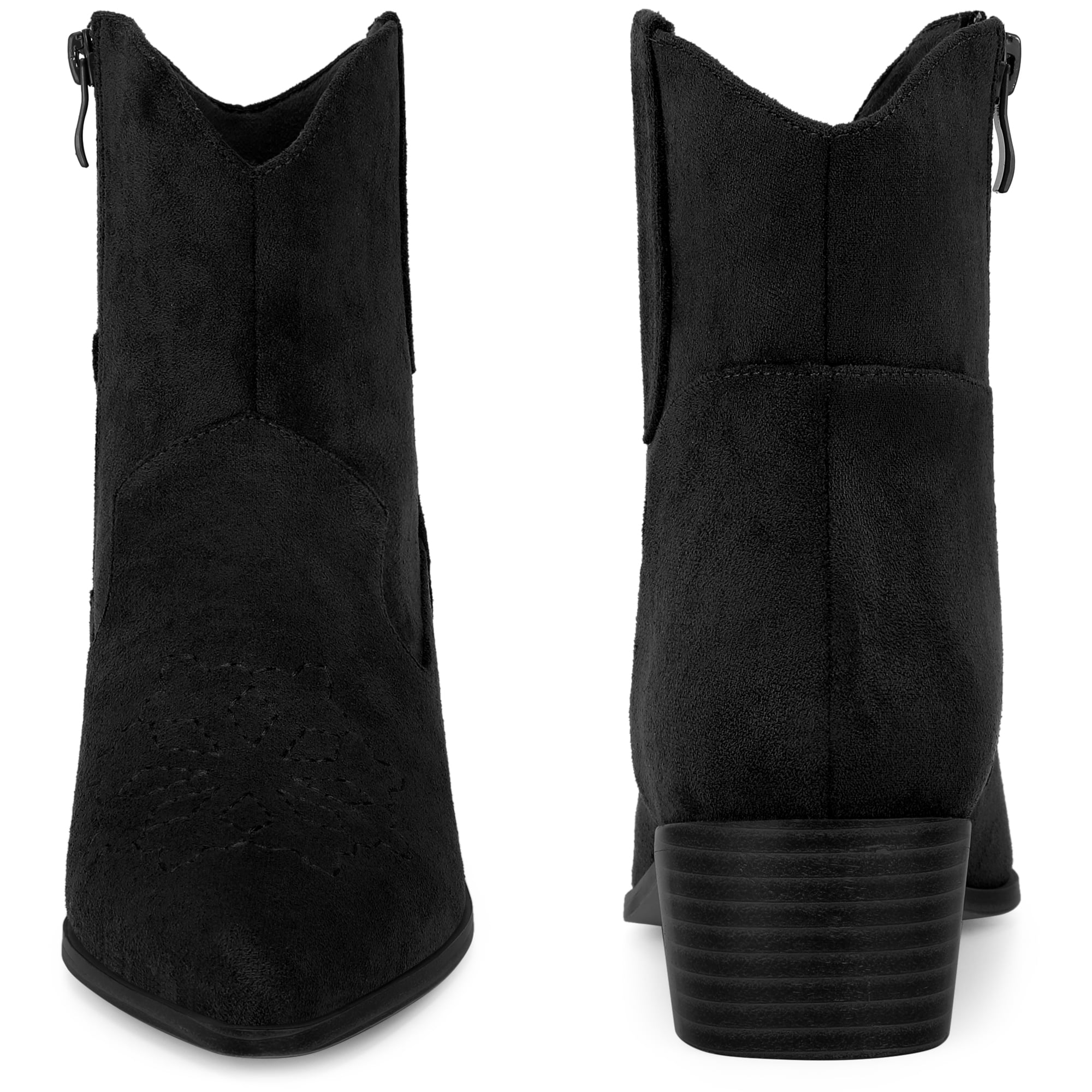 DARING DIVA Western Cowgirl Pointed Toe Chunky Heel Comfy Cowboy Ankle Boots Black 9.5