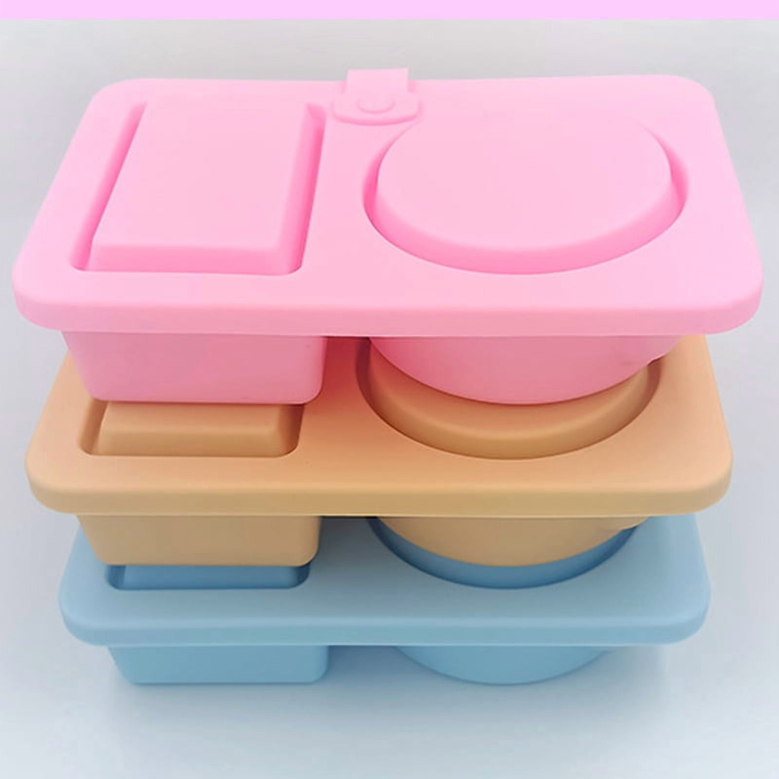 4 Pack Silicone Reusable Snack Containers with Lids, Double Compartment Snackle Box Containers, Small Mini Food Snack Boxs for Travel Office Picnic