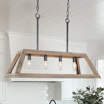 LNC 4-Light Rustic Wood and Black Linear Island Light for Kitchen or Dining Room
