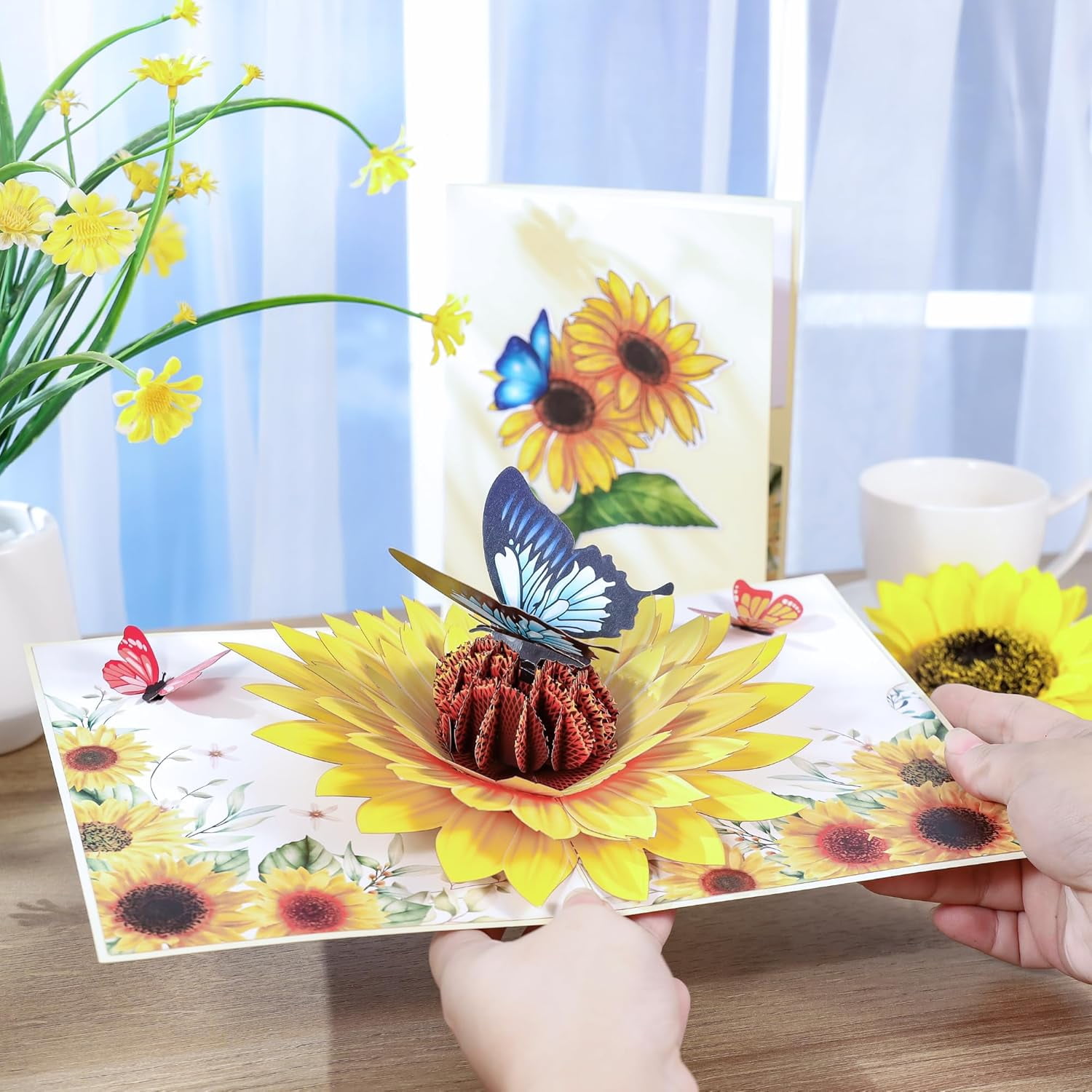 Sunflower & Butterfly Pop Up Mothers Day Card, 3D Popup Birthday Card 6x 8, Ideal Gift for Mother's Day, Anniversary, Valentine's, Thank You, All Occasion for Women, Wife, Mom, Grandma, Her