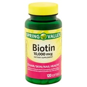 (2 Pack) Spring Valley Biotin Softgels, 10000 mcg, 120 Ct
