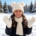 thumbnail image 5 of BXJX Girls Beanie Scarf Gloves Winter Sets, Warm Knitted Outdoor 3 Pack Winter Warm Accessories White Size 3-12 T, 5 of 5