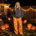 thumbnail image 2 of Fabrcox Halloween Pj Pants for Women Flannel Funny Pumpkin Ghost Spooky Women Sleep Pants Soft Fall Winter Warm Wide Leg Women’s Lounge Pants, 2 of 4
