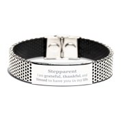 Stepparent Appreciation Gifts, I am grateful, thankful, and blessed, Thank You Stainless Steel Bracelet for Stepparent, Birthday Inspiration Gifts for Stepparent